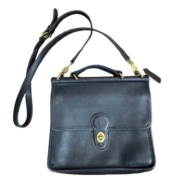Coach Handbags - Coach Womens Crossbody Bag Black Leather Square Turnlock Detatchable Strap S